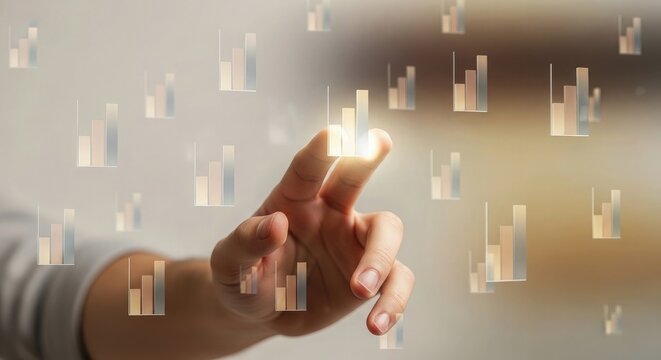 Businessperson using interactive technology with graph for data analysis