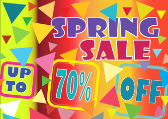 Poster. spring sale up to 70% off, colors and marketing.	