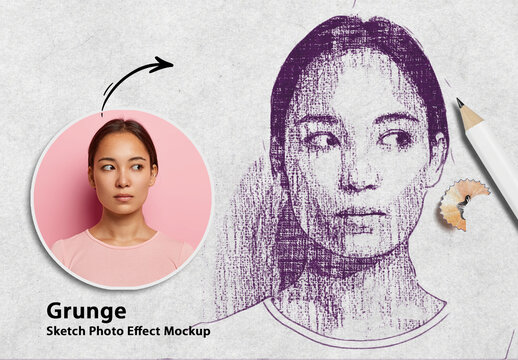 Grunge Sketch Photo Effect Mockup