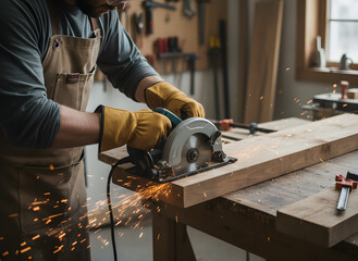 Construction worker cutting steel with a powerful industry tool in the workshop