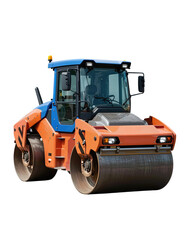 Fototapeta premium Orange and Blue Road Roller Heavy Construction Equipment
