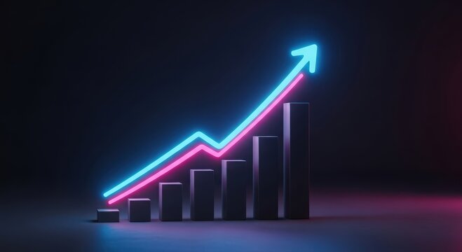 Vivid chart with energetic colors, Luminous arrow and graph illustrating optimistic market movement