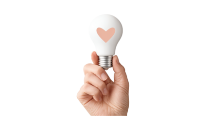 Light Bulb with Heart: Love of Ideas, Innovation Concept on White
