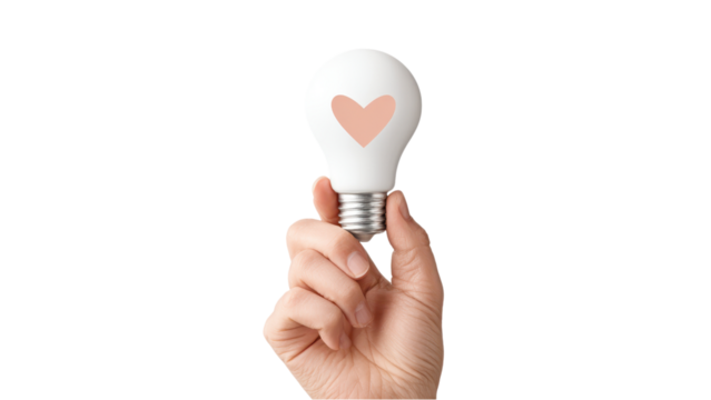 Light Bulb with Heart: Love of Ideas, Innovation Concept on White