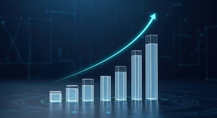 Colorful data graph, Dynamic neoninfused bar graph with upward arrow demonstrating rising sales performance