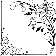 Elegant floral corner decoration, vector design, line art 