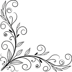 Ornate corner flourish design element with leaves.