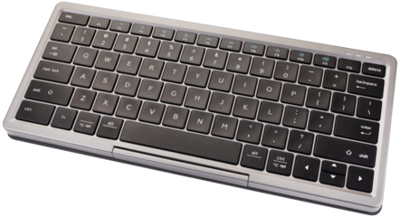 Angled view of a black and silver keyboard
