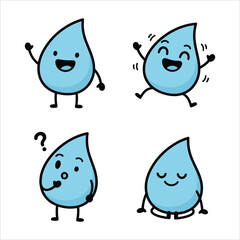 Cute Water Droplet Cartoon Character Emoticon Set