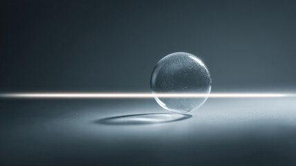 A crystal clear orb of light and a bright line. The scene is clean, modern, and mysterious.