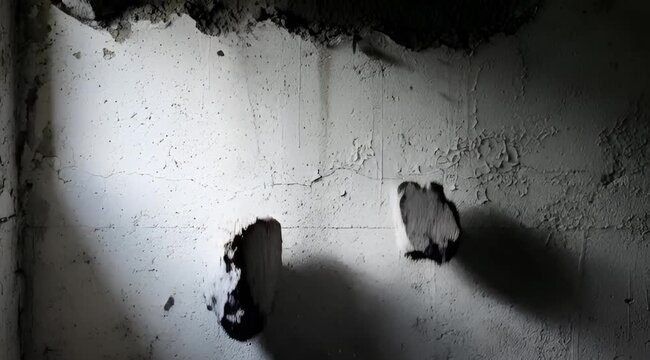 Rock impact shattering concrete wall