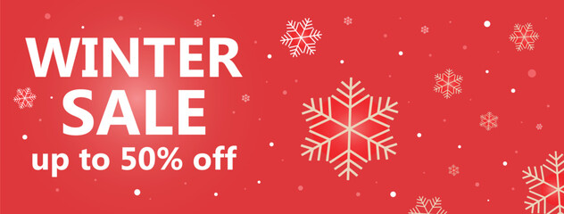 Winter Sale Shopping 50% Discount Promotion on Red Background 