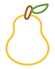 Pear fruit line art with bold color outline. Easy coloring page for little children and nursery projects. Cute isolated vector image for educational books, games or creative learning activities.