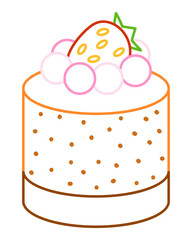 Cake with strawberry and cookie in bold colorful outline. Flat vector illustration isolated on white background. Fun dessert coloring page for kids books. Easy activity worksheet