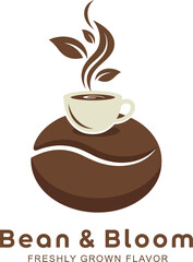 Bean and Bloom Coffee Freshly Grown Flavor Logo Design Vector Illustration