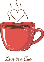 Heart Shaped Coffee Mug for Valentine's Day Vector Illustration