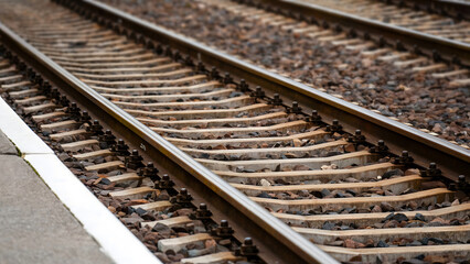 Fototapeta premium See the railway tracks stretching into the distance promising travel and adventure on the horizon