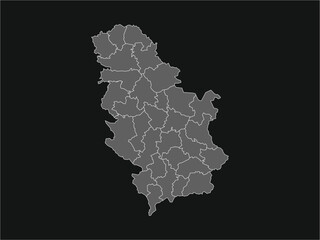 Detailed vector map of Serbia administrative division with borders isolated on black background
