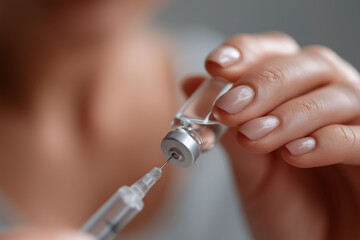 Medical professional prepares vaccine injection for immunization and health protection.