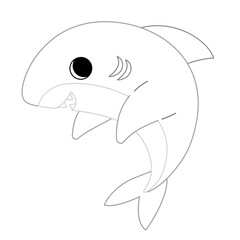 Cute shark with bold colorful outline. Flat vector illustration isolated on white background. Fun ocean animal coloring page for kids. Easy activity worksheet for preschool projects