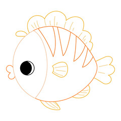 Cute fish with bold colorful outline. Flat vector illustration isolated on white background. Fun ocean animal coloring page for kids. Easy activity worksheet for preschool projects
