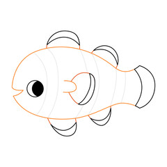 Cute clown fish with bold colorful outline. Flat vector illustration isolated on white background. Fun ocean animal coloring page for kids. Easy activity worksheet for preschool projects