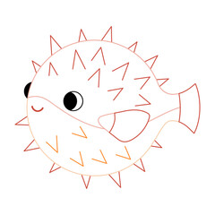 Cute fugu fish with bold colorful outline. Flat vector illustration isolated on white background. Fun ocean animal coloring page for kids. Easy activity worksheet for preschool projects