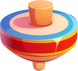 Cartoon Japanese New Year spinning top koma decoration. Isolated vector traditional toy for celebration, symbolizes focus, balance and cultural heritage, depicted with vibrant red, blue and gold color