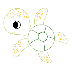 Cute turtle with bold colorful outline. Flat vector illustration isolated on white background. Fun ocean animal coloring page for kids. Easy activity worksheet for preschool projects