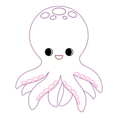 Cute octopus with bold colorful outline. Flat vector illustration isolated on white background. Fun ocean animal coloring page for kids. Easy activity worksheet for preschool projects