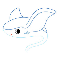 Cute stingray with bold colorful outline. Flat vector illustration isolated on white background. Fun ocean animal coloring page for kids. Easy activity worksheet for preschool projects