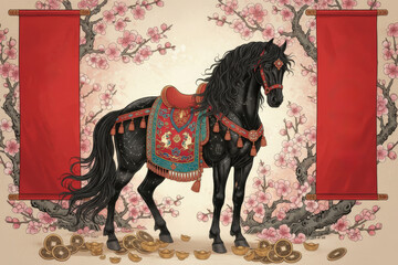 Contemporary Lunar New Year 2026 – Year of the Horse illustrations, modern Vietnamese Chinese New Year artwork, minimalist festive design celebrating Year of the Horse