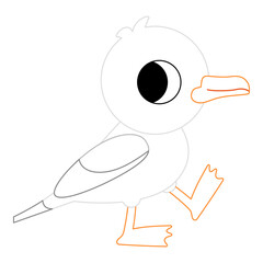 Cute seagull with bold colorful outline. Flat vector illustration isolated on white background. Fun ocean animal coloring page for kids. Easy activity worksheet for preschool projects
