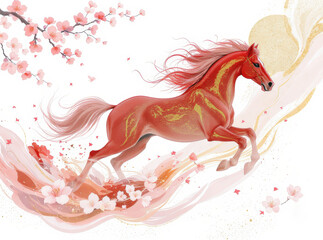 Contemporary Lunar New Year 2026 – Year of the Horse illustrations, modern Vietnamese Chinese New Year artwork, minimalist festive design celebrating Year of the Horse