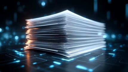 Stack of white papers representing data and information.