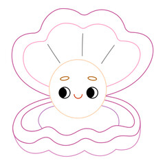 Cute pearl in a shell with bold color outline. Flat vector illustration isolated on white background. Fun ocean animal coloring page for kids. Easy activity worksheet for preschool projects