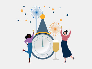 Women celebrating new year countdown with champagne toast