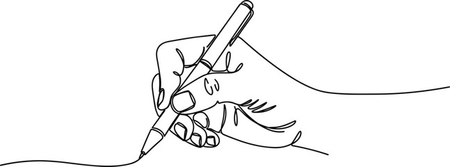 Creative One-Line Pen Writing Gesture Illustration.