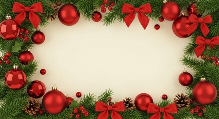 christmas frame with fir branches and balls
