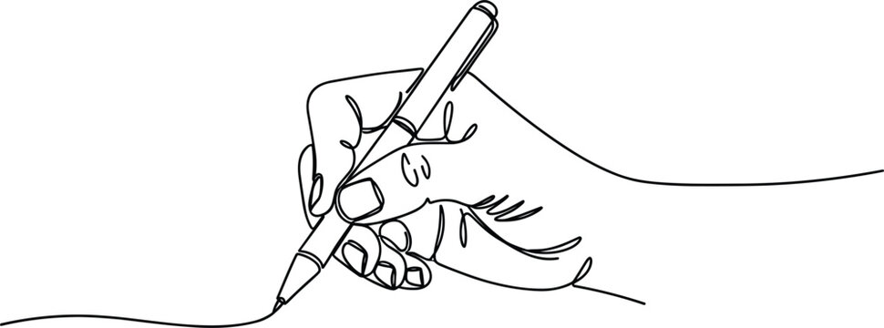 Creative One-Line Pen Writing Gesture Illustration.