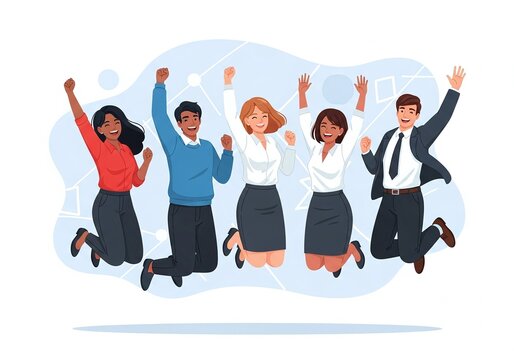 Jumping Team Celebration - Powered by Adobe