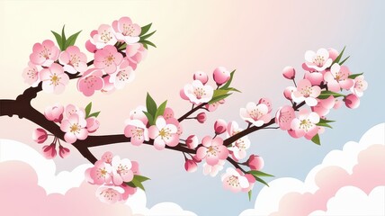 Fototapeta premium Blooming Cherry Blossoms: A Springtime Delight in Pink and Pastel