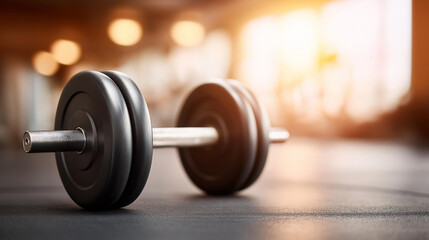 Close-up heavy barbell weights on defocused gym floor, faceless strength equipment, weight visualization detail, blurred training background, powerlifting concept, gym interface, e
