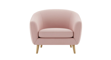 Fototapeta premium Modern pink armchair with wooden legs isolated on transparent background
