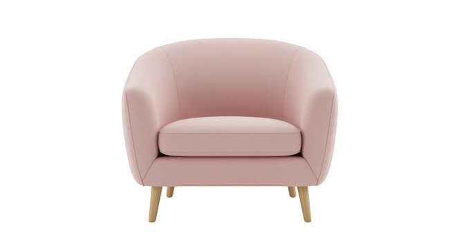 Modern pink armchair with wooden legs isolated on transparent background
