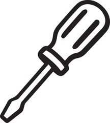 A minimalist black and white line art image of a flathead screwdriver against a background