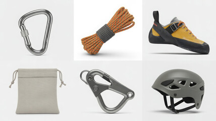 Realistic Rock Climbing Gear Equipment Icon Set