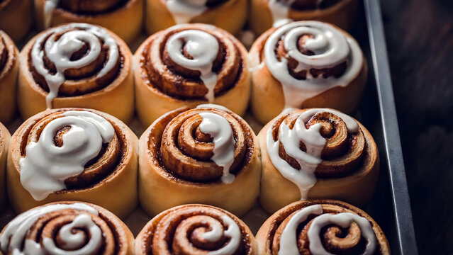 Indulge in freshly baked cinnamon rolls topped with creamy icing for a sweet treat any time of day