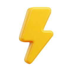 Yellow lightning bolt icon 3D rendered with smooth surface symbolizing energy power electricity and speed isolated on transparent background modern and dynamic style