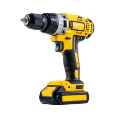 Cordless drill power tool electric drill yellow black construction handheld battery operated DIY equipment Cordless drill power tool yellow and black with ergonomic handle battery operated